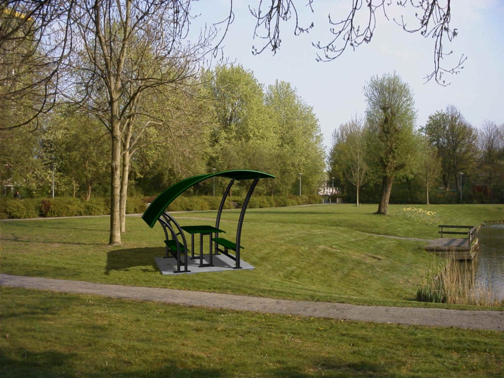 Banken en picknicksets straatmeubiliar
