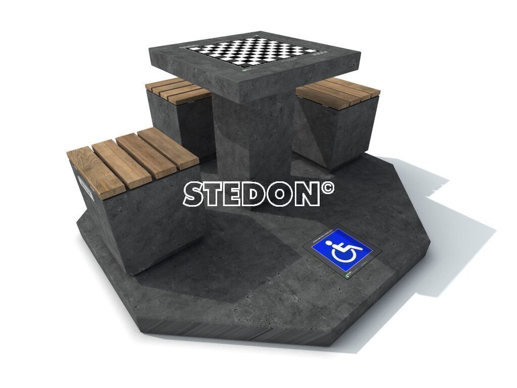 Rolstoel toegankelijk, Dam schaak tafel, dam tafel, schaak tafel, game table, picknicktafel beton,