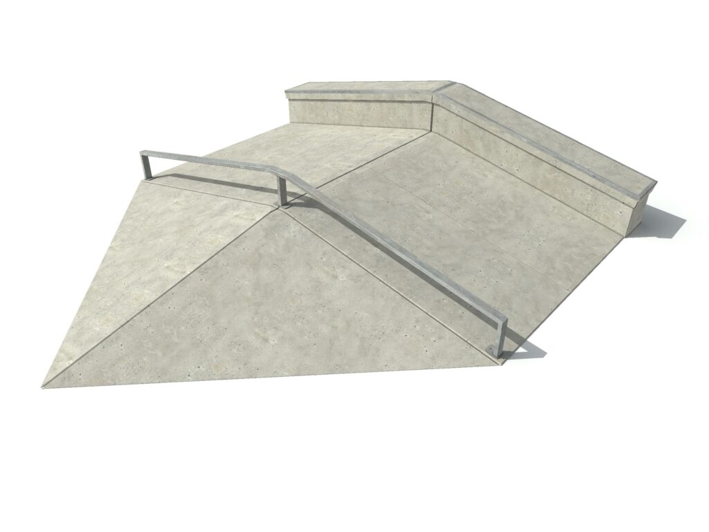 Bankspine, Bankspine met Ledge en rail, skate elementen, skate toestellen, skate producten, skate, skatepark inrichting, skatepark