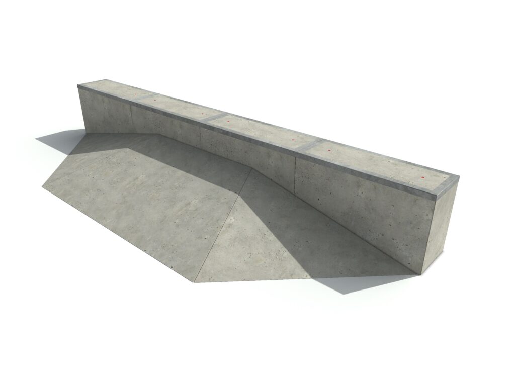 Street elementen, streetbank, streetbank met straight ledge, crub, skate elementen, skate toestellen, skate producten, skate, skatepark inrichting, skatepark