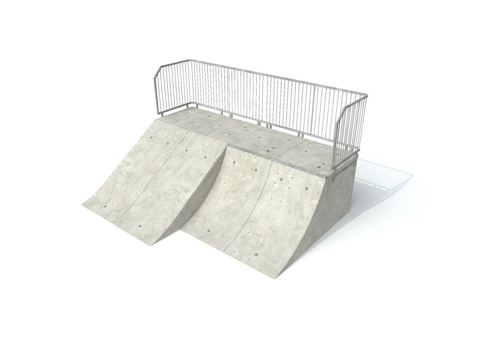 Quarterpipe, Quarterpipe met platform, speedbank, skate elementen, skate toestellen, skate producten, skate, skatepark inrichting, skatepark