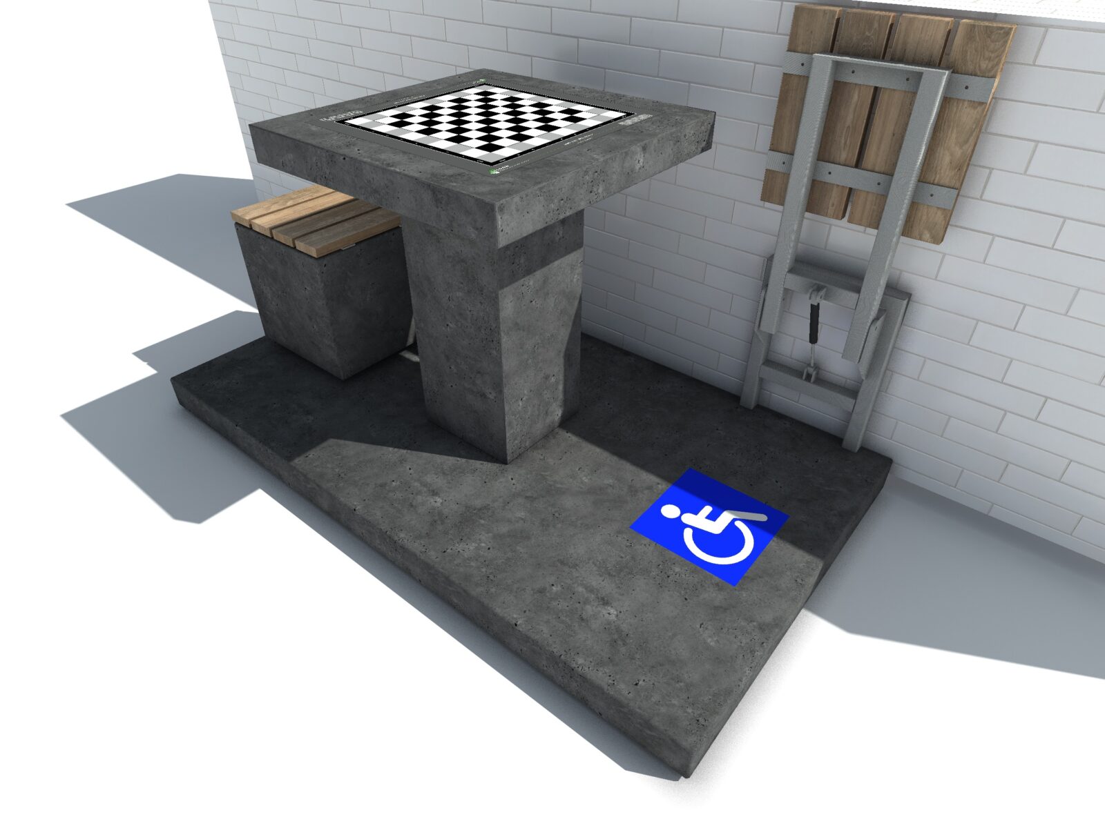 Dam schaak tafel, dam tafel, schaak tafel, game table, picknicktafel beton, rolstoelgebruikers, rolstoel