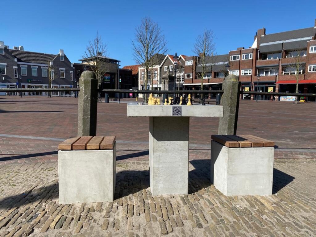 Dam schaak tafel, dam tafel, schaak tafel, game table, picknicktafel beton