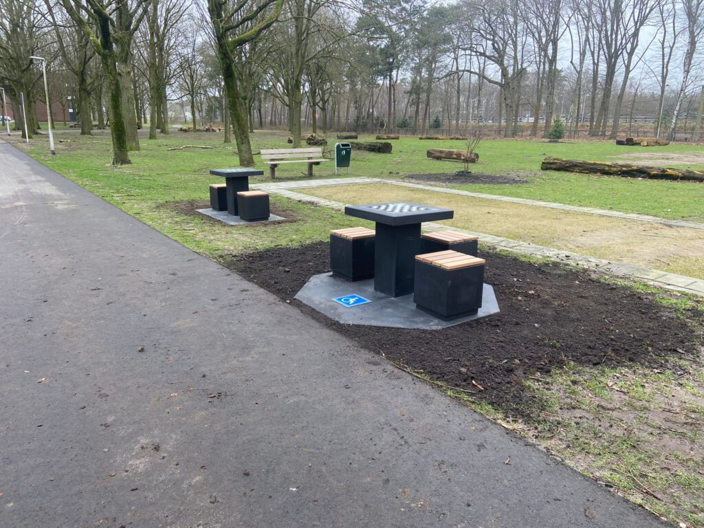 Dam schaak tafel, dam tafel, schaak tafel, game table, picknicktafel beton, Rolstoelgebruikers
