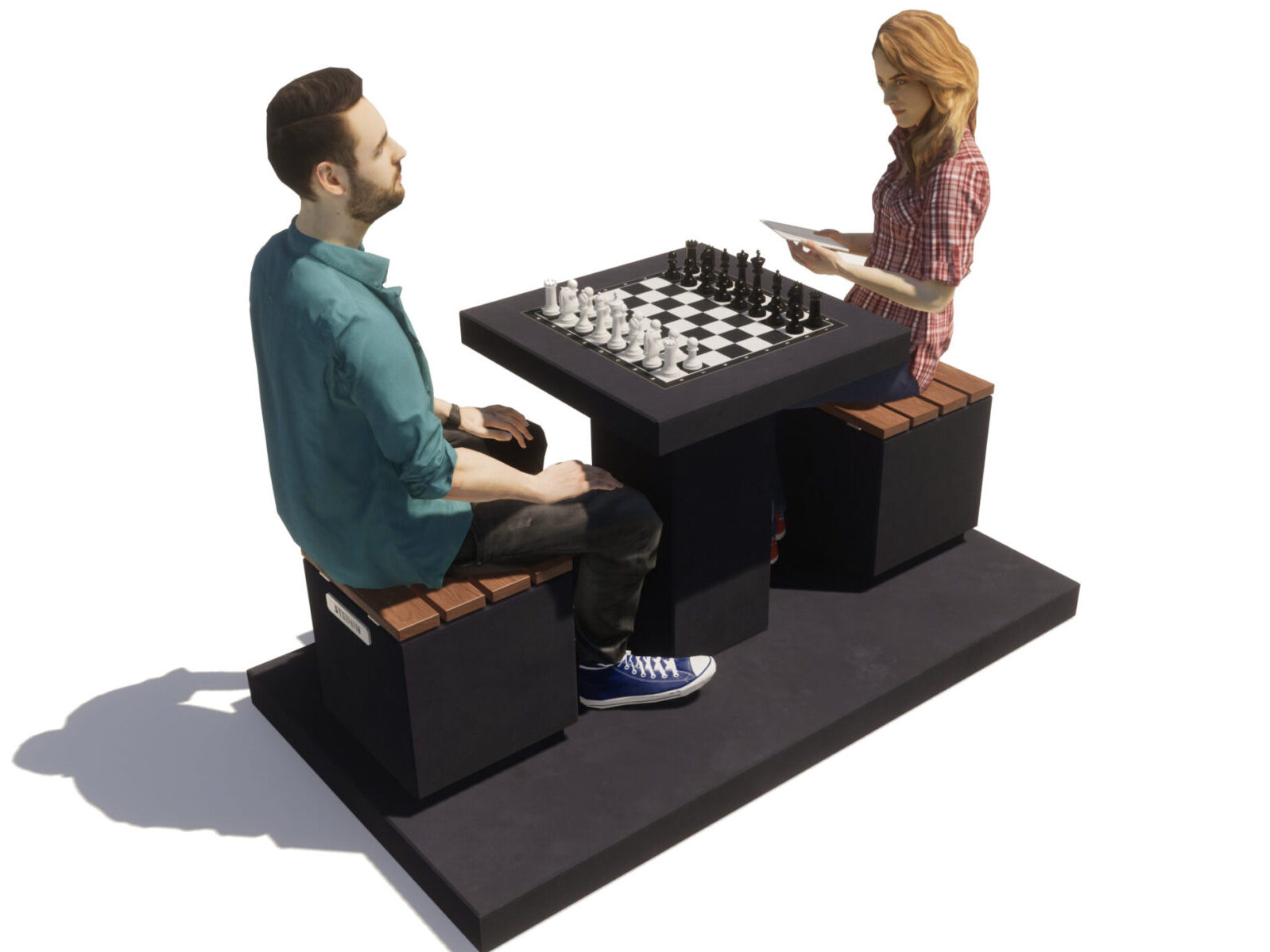 Dam schaak tafel, dam tafel, schaak tafel, game table, picknicktafel beton