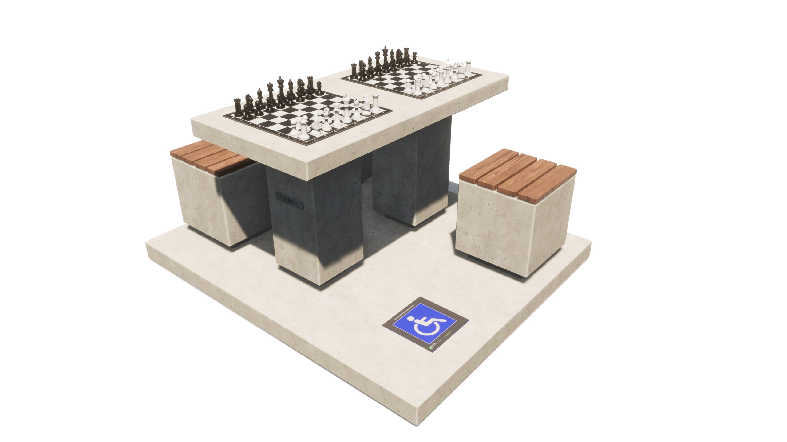 Dam schaak tafel, dam tafel, schaak tafel, game table, picknicktafel beton, rolstoel, rolstoelvriendelijk, rolstoeltoegankelijk