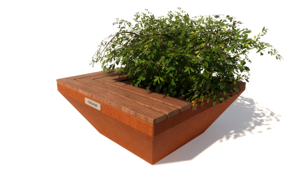 Corten, corten straatmeubilair, corten parkbanken, corten parkbank, corten bloembakken, corten bloembak, corten modulair straatmeubilair