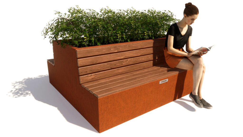Corten, cortenstaal straatmeubilair, corten parkbanken, corten parkbank, corten bloembakken, corten bloembak, corten modulair straatmeubilair