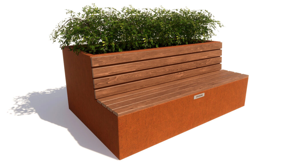 Corten, corten straatmeubilair, corten parkbanken, corten parkbank, corten bloembakken, corten bloembak, corten modulair straatmeubilair