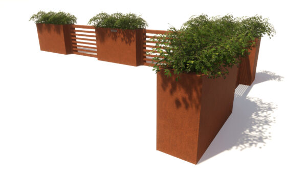 Corten, corten straatmeubilair, corten parkbanken, corten parkbank, corten bloembakken, corten bloembak, corten modulair straatmeubilair