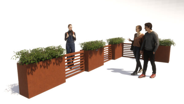 Corten, corten straatmeubilair, corten parkbanken, corten parkbank, corten bloembakken, corten bloembak, corten modulair straatmeubilair