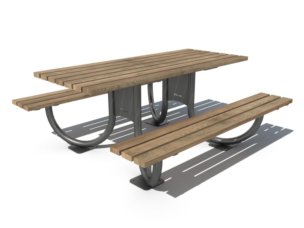 Picknicktafel, picknicktafels, picknicktafels voor in de openbare ruimte. Parkbank, parkbanken, banken openbare ruimte, houten parkbank, houten parkbanken, parkmeubilair, Metalen parkbank, hufterproof parkbank